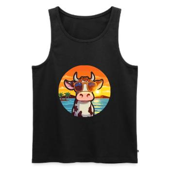 Vache Drôle Dessin Animé Kawaii Plage Illustration - Débardeur bio Premium Homme - noir - Devant - AI Model Male 178 light (178cm)