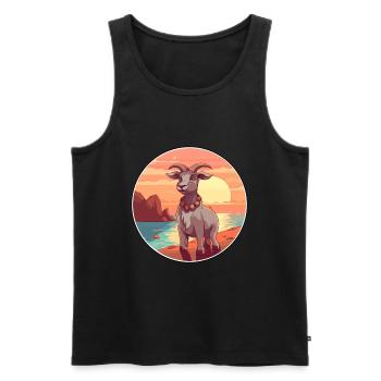 Chèvre Drôle Dessin Animé Kawaii Plage Illustration - Débardeur bio Premium Homme - noir - Devant - AI Model Male 178 light (178cm)