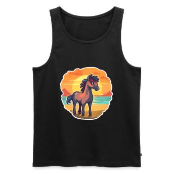 Pferd, lustig, Karikatur, Kawaii, Strand, Illustration - Männer Premium Bio Tank Top - Schwarz - Vorne - Michal (187cm)