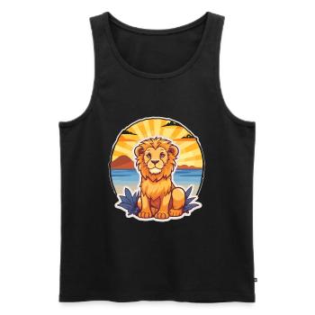 Lion Funny Cartoon Kawaii Beach Illustration - Men's Premium Organic Tank Top - black - Front - Michal (187cm)