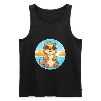 Loutre drôle dessin animé kawaii plage illustration - Débardeur bio Premium Homme - noir - Devant - AI Model Male 178 light (178cm)