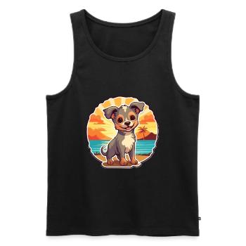 Chien Drôle De Dessin Animé Kawaii Plage Illustration - Débardeur bio Premium Homme - noir - Devant - Michal (187cm)