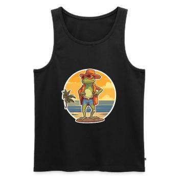 Grenouille drôle de dessin animé kawaii plage illustration - Débardeur bio Premium Homme - noir - Devant - Michal (187cm)