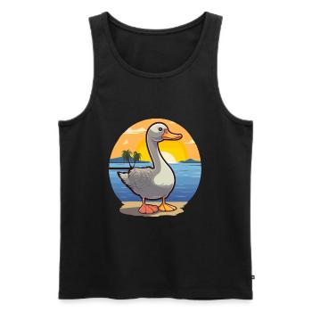 Goose Funny Cartoon Kawaii Beach Illustration - Men's Premium Organic Tank Top - black - Front - Michal (187cm)
