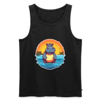 Hippo Funny Cartoon Kawaii Beach Illustration - Men's Premium Organic Tank Top - black - Front - Michal (187cm)