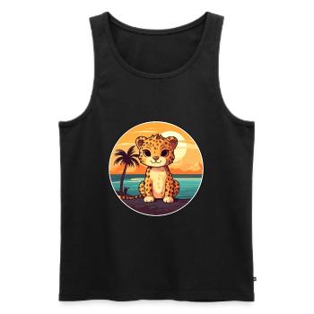 Jaguar drôle de dessin animé kawaii plage illustration - Débardeur bio Premium Homme - noir - Devant - Michal (187cm)