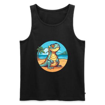 Iguana Funny Cartoon Kawaii Beach Illustration - Men's Premium Organic Tank Top - black - Front - AI Model Male 178 light (178cm)