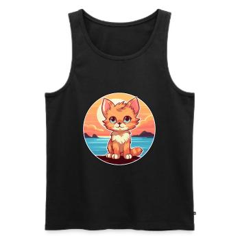Chaton drôle de dessin animé kawaii plage illustration - Débardeur bio Premium Homme - noir - Devant - Michal (187cm)