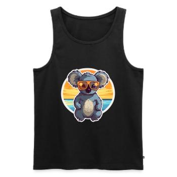 Koala drôle de dessin animé kawaii plage illustration - Débardeur bio Premium Homme - noir - Devant - Michal (187cm)