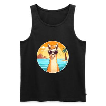 Llama Funny Cartoon Kawaii Beach Illustration - Men's Premium Organic Tank Top - black - Front - AI Model Male 178 light (178cm)