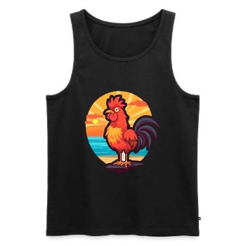 Rooster Funny Cartoon Kawaii Beach Illustration - Men's Premium Organic Tank Top - black - Front - AI Model Male 178 light (178cm)