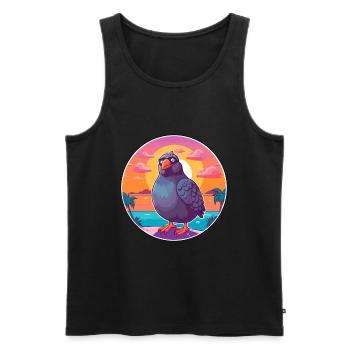 Pigeon drôle de dessin animé kawaii plage illustration - Débardeur bio Premium Homme - noir - Devant - Michal (187cm)