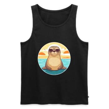 Sceau drôle de dessin animé kawaii plage illustration - Débardeur bio Premium Homme - noir - Devant - Michal (187cm)