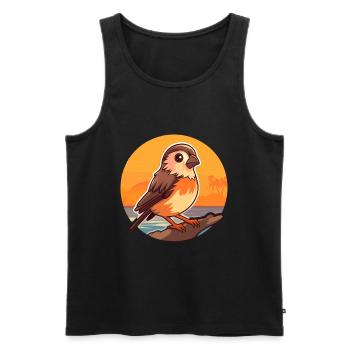 Moineau drôle de dessin animé kawaii plage Illustration - Débardeur bio Premium Homme - noir - Devant - AI Model Male 178 light (178cm)