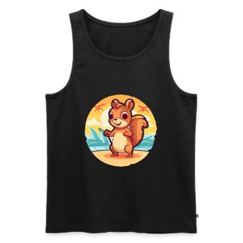 Squirrel Funny Cartoon Kawaii Beach Illustration - Men's Premium Organic Tank Top - black - Front - AI Model Male 178 light (178cm)