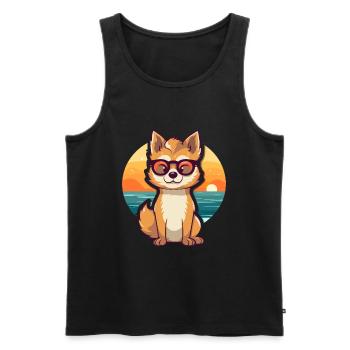 Wolf Funny Cartoon Kawaii Beach Illustration - Men's Premium Organic Tank Top - black - Front - AI Model Male 178 light (178cm)