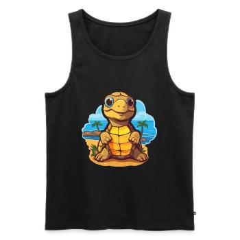 Tortue de mer drôle dessin animé kawaii plage illustration - Débardeur bio Premium Homme - noir - Devant - Michal (187cm)