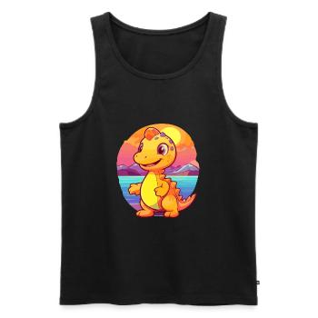 Dinosaur Funny Cartoon Kawaii Beach Illustration - Men's Premium Organic Tank Top - black - Front - Michal (187cm)