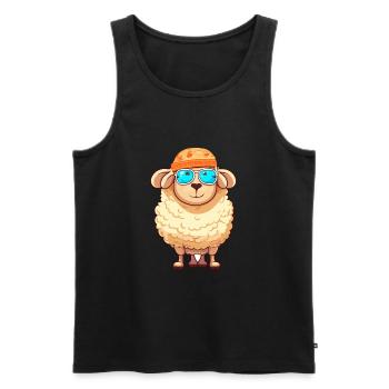 Sheep Funny Cartoon Kawaii Beach Illustration - Men's Premium Organic Tank Top - black - Front - Michal (187cm)
