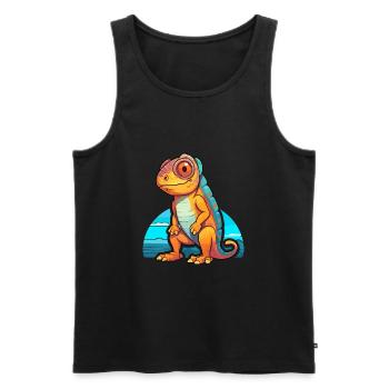 Chameleon Funny Cartoon Kawaii Beach Illustration - Men's Premium Organic Tank Top - black - Front - Michal (187cm)