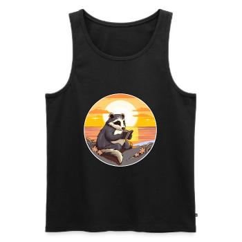 Blaireau Mignon Drôle Dessin Animé Kawaii Livre Plage - Débardeur bio Premium Homme - noir - Devant - AI Model Male 178 light (178cm)
