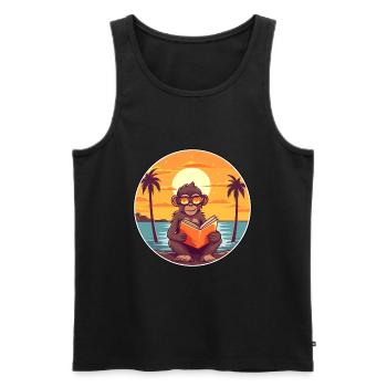 Babouin Mignon Drôle Dessin Animé Kawaii Livre Plage - Débardeur bio Premium Homme - noir - Devant - AI Model Male 178 light (178cm)