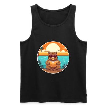 Castor Mignon Drôle Dessin Animé Kawaii Livre Plage - Débardeur bio Premium Homme - noir - Devant - Michal (187cm)
