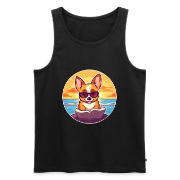 Corgi Dog Cute Funny Cartoon Kawaii Book Beach - Men's Premium Organic Tank Top - black - Front - Michal (187cm)