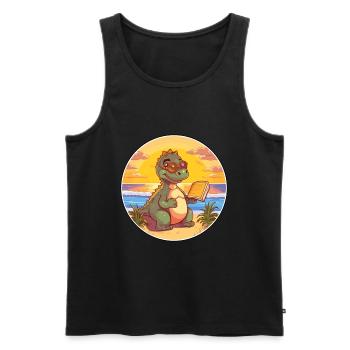 Dinosaure Mignon Dessin Animé Drôle Kawaii Livre Plage - Débardeur bio Premium Homme - noir - Devant - Michal (187cm)