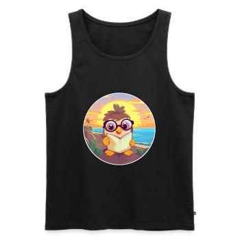 Poussin Mignon Drôle Dessin Animé Kawaii Livre Plage - Débardeur bio Premium Homme - noir - Devant - Michal (187cm)
