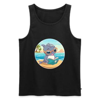 Delfin Niedlich Lustige Karikatur Kawaii Buch Strand - Männer Premium Bio Tank Top - Schwarz - Vorne - Michal (187cm)