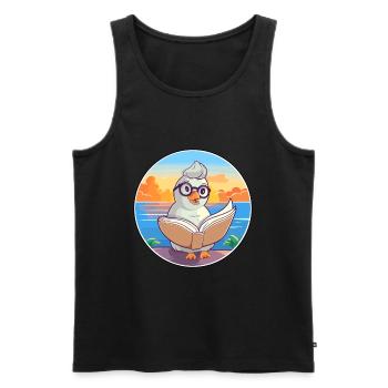 Colombe Mignon Dessin Animé Drôle Kawaii Livre Plage - Débardeur bio Premium Homme - noir - Devant - Michal (187cm)
