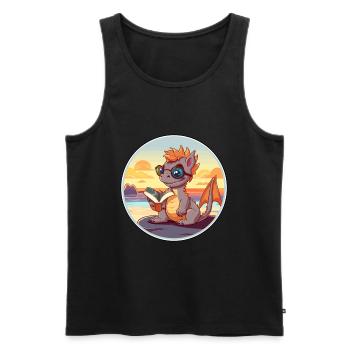 Drache Niedlicher lustiger Cartoon Kawaii Buchstrand - Männer Premium Bio Tank Top - Schwarz - Vorne - AI Model Male 178 light (178cm)