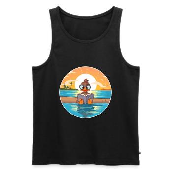 Canard Mignon Dessin Animé Drôle Kawaii Livre Plage - Débardeur bio Premium Homme - noir - Devant - Michal (187cm)