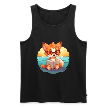 Fox Cute Funny Cartoon Kawaii Book Beach - Männer Premium Bio Tank Top - Schwarz - Vorne - Michal (187cm)
