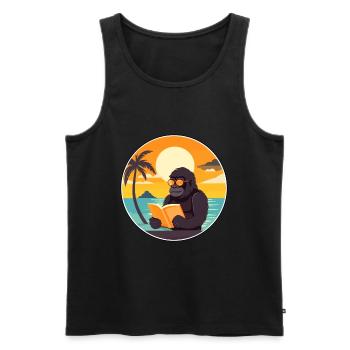 Gorilla Cute Funny Cartoon Kawaii Book Beach - Men's Premium Organic Tank Top - black - Front - AI Model Male 178 light (178cm)