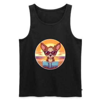 Chihuahua Chien Mignon Drôle Dessin Animé Kawaii Livre Plage - Débardeur bio Premium Homme - noir - Devant - Michal (187cm)