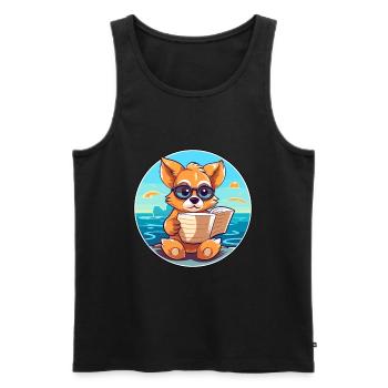 Chien Mignon Drôle Dessin Animé Kawaii Livre Plage - Débardeur bio Premium Homme - noir - Devant - Michal (187cm)