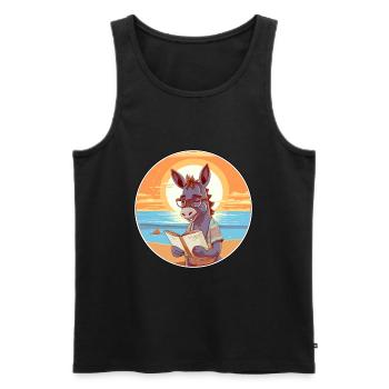 Esel Niedliche Lustige Karikatur Kawaii Buch Strand - Männer Premium Bio Tank Top - Schwarz - Vorne - Michal (187cm)