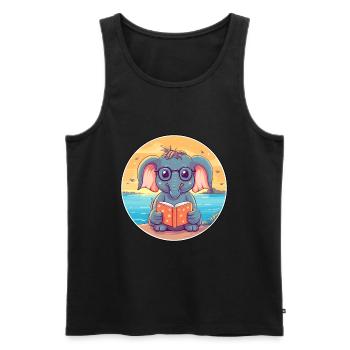 Elefant Niedlicher lustiger Cartoon Kawaii Buchstrand - Männer Premium Bio Tank Top - Schwarz - Vorne - AI Model Male 178 light (178cm)
