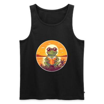 Grenouille Mignon Drôle Dessin Animé Kawaii Livre Plage - Débardeur bio Premium Homme - noir - Devant - Michal (187cm)
