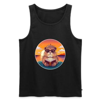 Cochon d’Inde Mignon Drôle Dessin Animé Kawaii Livre Plage - Débardeur bio Premium Homme - noir - Devant - Michal (187cm)