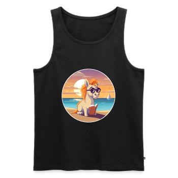 Pferd Niedlich Lustige Karikatur Kawaii Buch Strand - Männer Premium Bio Tank Top - Schwarz - Vorne - Michal (187cm)