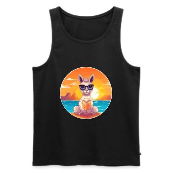 Llama Cute Funny Cartoon Kawaii Book Beach - Men's Premium Organic Tank Top - black - Front - AI Model Male 178 light (178cm)