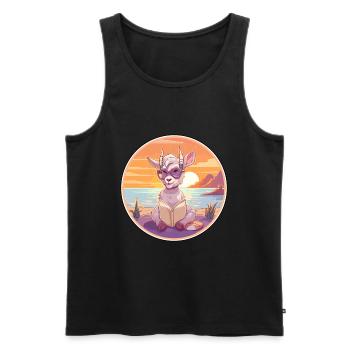 Chèvre Mignon Drôle Dessin Animé Kawaii Livre Plage - Débardeur bio Premium Homme - noir - Devant - AI Model Male 178 light (178cm)