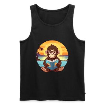 Affe Niedliche Lustige Karikatur Kawaii Buch Strand - Männer Premium Bio Tank Top - Schwarz - Vorne - Michal (187cm)
