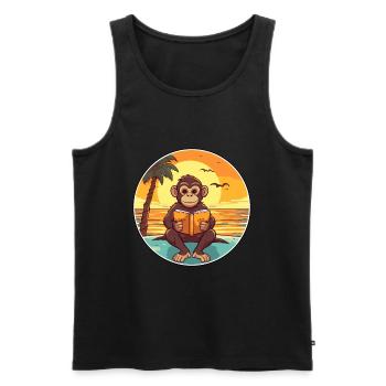 Affe Niedliche Lustige Karikatur Kawaii Buch Strand - Männer Premium Bio Tank Top - Schwarz - Vorne - Michal (187cm)