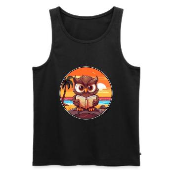 Eulen-niedlicher lustiger Cartoon Kawaii-Buch-Strand - Männer Premium Bio Tank Top - Schwarz - Vorne - Michal (187cm)