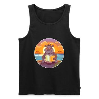Nilpferd, niedlich, lustig, Cartoon, Kawaii, Buch, Strand - Männer Premium Bio Tank Top - Schwarz - Vorne - Michal (187cm)