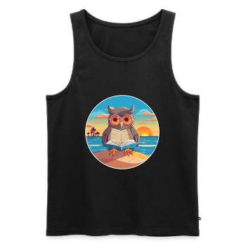 Eule Niedliche Lustige Karikatur Kawaii Buch Strand - Männer Premium Bio Tank Top - Schwarz - Vorne - Michal (187cm)
